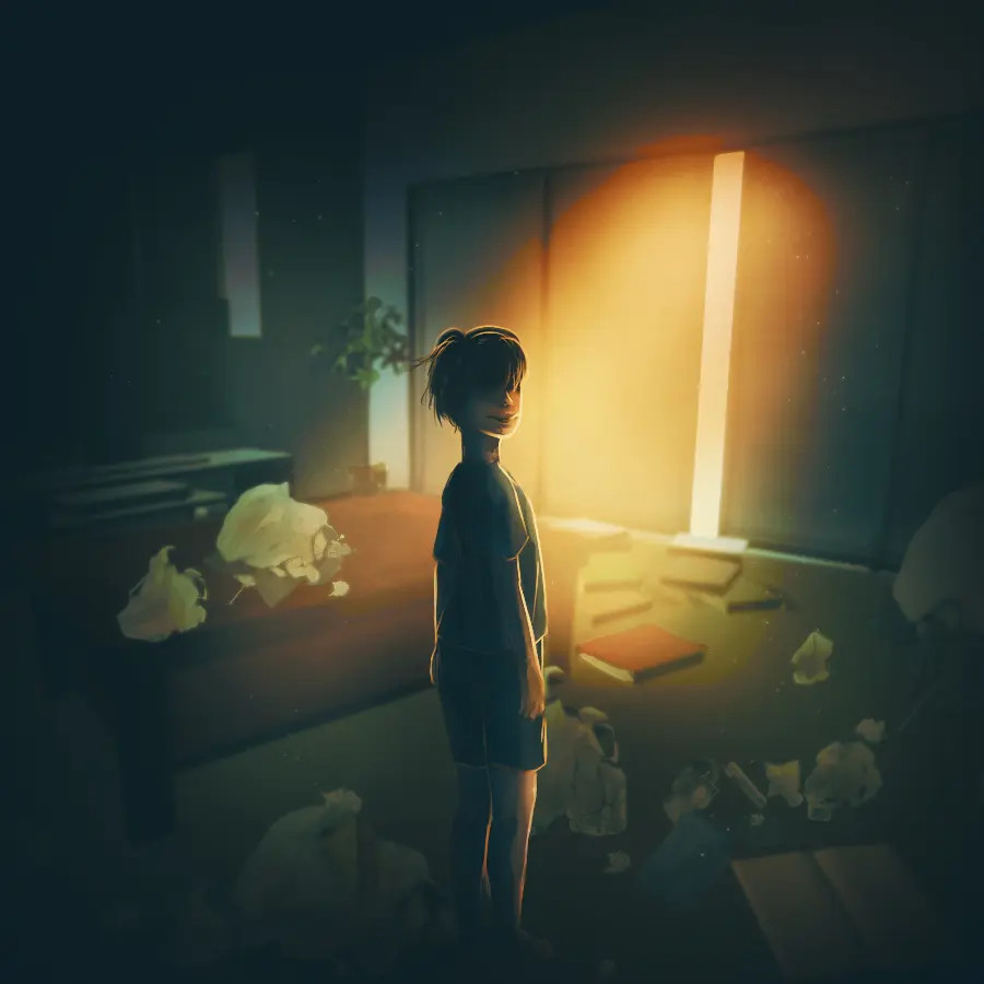 つい先程まで息子だと思っていた全く知らない子供が、部屋で暴れた様子。